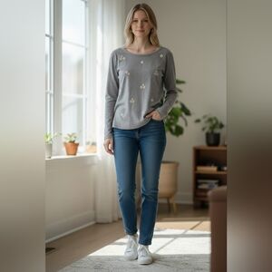 Talbots Women’s Embellished Crewneck Sweatshirt - Gray Preppy Casual Size 3XP